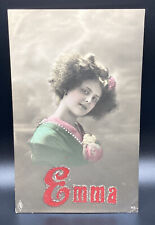c1912 Young Girl Named Emma Studio Photo Hand Color Tint ANTIQUE Postcard picture