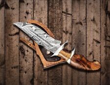 WILD BEAUTIFUL HANDMADE 13 INCHES LONG IN DAMASCUS STEEL HUNTING BOWIE KNIFE picture