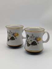 Pair Of Ceramic Mugs Rose Floral Gilded Black Bottoms PB Nickels Ceramics picture