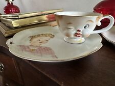 Antique Wink Face Tea Cups And Plates/ His And Hers picture