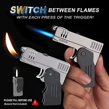 Unique Dual Flame Pistol Gun Butane Cigarette LIGHTER Jet Torch AND Soft Flames picture