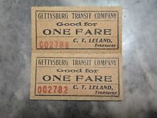 RARE C. 1900 PAIR ATTACHED GETTYSBURG TRANSIT COMPANY ELECTRIC RAILWAY TICKETS # picture