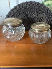Antique Vanity Jars Victor Silver Co Quadruple Plate Powder Crystal Repousse picture