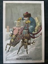 c1890's Trade Card Sea Foam Wafers, Blue Robe Santa With Gift Flying On Sleigh picture
