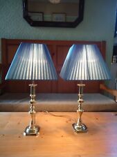 Pair of Vintage Antique Brass Candlestick Table Lamps with Shades picture