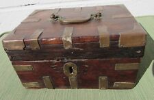 Exceptional Antique 18th Century Brass Bound Wood Jewelry Trinkets Box Hinged picture