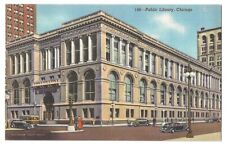 Chicago Illinois c1940's Public Library Building, downtown, vintage car picture