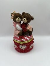 Vintage Little Hearts Love Bear Couple Hugging Rose Trinket Box Valentines picture