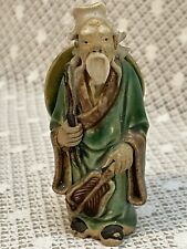 Antique Original Chinese Mudman Figurine with Large Hat ~ Wiseman Sage ~ 3