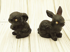 Set Of 2 Coal Bunny Rabbits Handcrafted With Coal Google Eyes USA Vintage *READ* picture