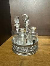 Cruet set Italian Sounding Glass Wm Adams Silver Plate Caddy Vintage 4 Bottles picture