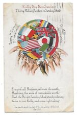 1923 RALLY DAY  POSTCARD WESTSOMERVILLE, MASS.-FLAGS OF ALL NATIONS + SCRIPTURE picture