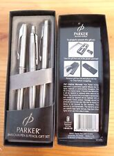 VTG 2001 Parker Insignia Silver Pen Pencil Gift 3 Pc. Set w Box Preowned Works picture