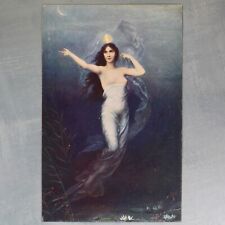 Nymph Mermaid Nude witch will-o'-the-wisp. Night moon. Antique postcard 1909s🌠 picture
