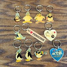 Vintage Genuine Sea World Penguin Keychain Lot of 11 Metal Keyring Set 1980s picture