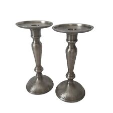 Pair Of Pewter Candle Holders Hammered Finish Taper Or Pillar Candles 9.25