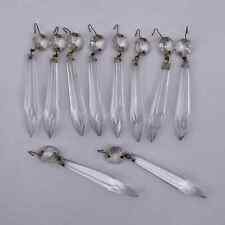 Lot of 10 Antique Glass Chandelier Dangles Icicle Spear Shaped Prisms Cut Glass picture