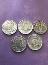 WW II  French State 1943 1 Franc Coins Aluminium Lot of 5 French Coins picture