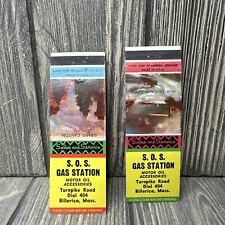 Vtg Lot of 2 S.O.S Gas Station Billerica MA Matchbook Cover Advertisement picture
