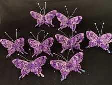 Ornaments Lot Of 8 Hang or Clip Purpley Pink Bejeweled Butterflies that Sparkle picture
