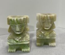 Carved Onyx Marble Stone Book Ends Pair Vintage Mexican Tribal Aztec Statuettes picture
