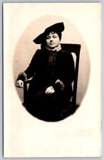 Self Portrait of Lady With Hat RPPC Real Photo Postcard VTG picture
