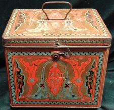 VTG 1920s Uneeda NBC Biscuit Tin Box Hinged Red Blue Art Nouveau Great Colors picture