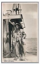 RPPC Man in Suit Fishing, Caught Fish Pier LOS ANGELES CA Real Photo Postcard picture