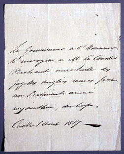 Letter from Sir Hudson Lowe to Grand Marshal Bertrand
