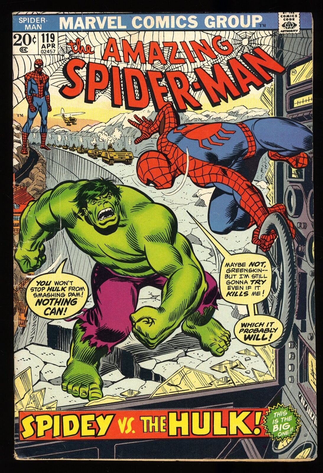 Amazing Spider-Man #119 FN- 5.5 Spider-Man Vs Incredible Hulk Marvel 1973