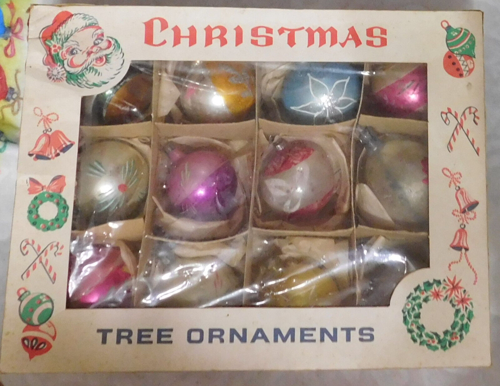 12 Antique Hand Painted Mercury Glass pre-WWII era Christmas Ornaments