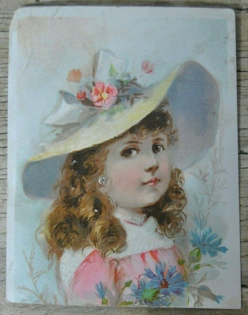 Antique Victorian Trade Card Child with Flowered Hat Unmarked