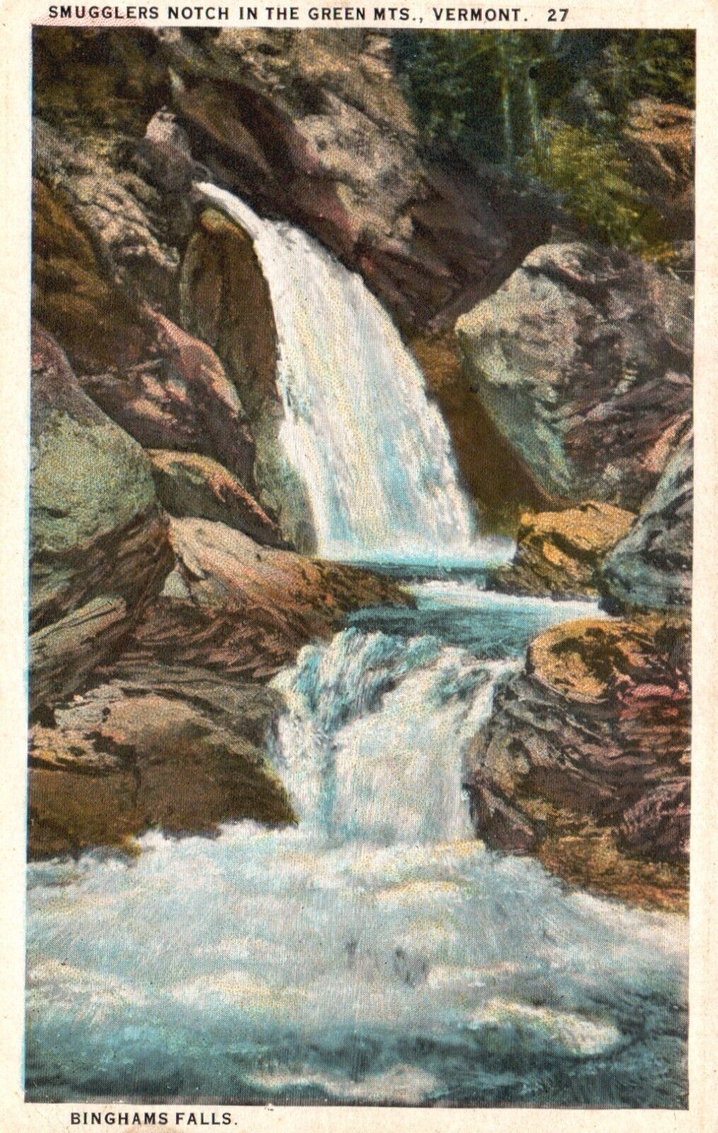 Postcard VT Smugglers Notch Green Mts Binghams Falls 1924 Vintage PC e4620