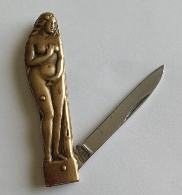 SMALL Vintage Parker Cut Co Pocket Knife Brass Nude Lady Figure  JAPAN NOVELTY 