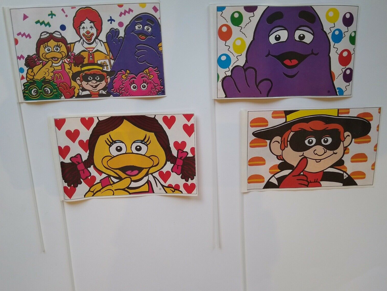COMPLETE SET of 4, VERY HARD to FIND, McDonald\'s and Friends Flags - BRAND NEW