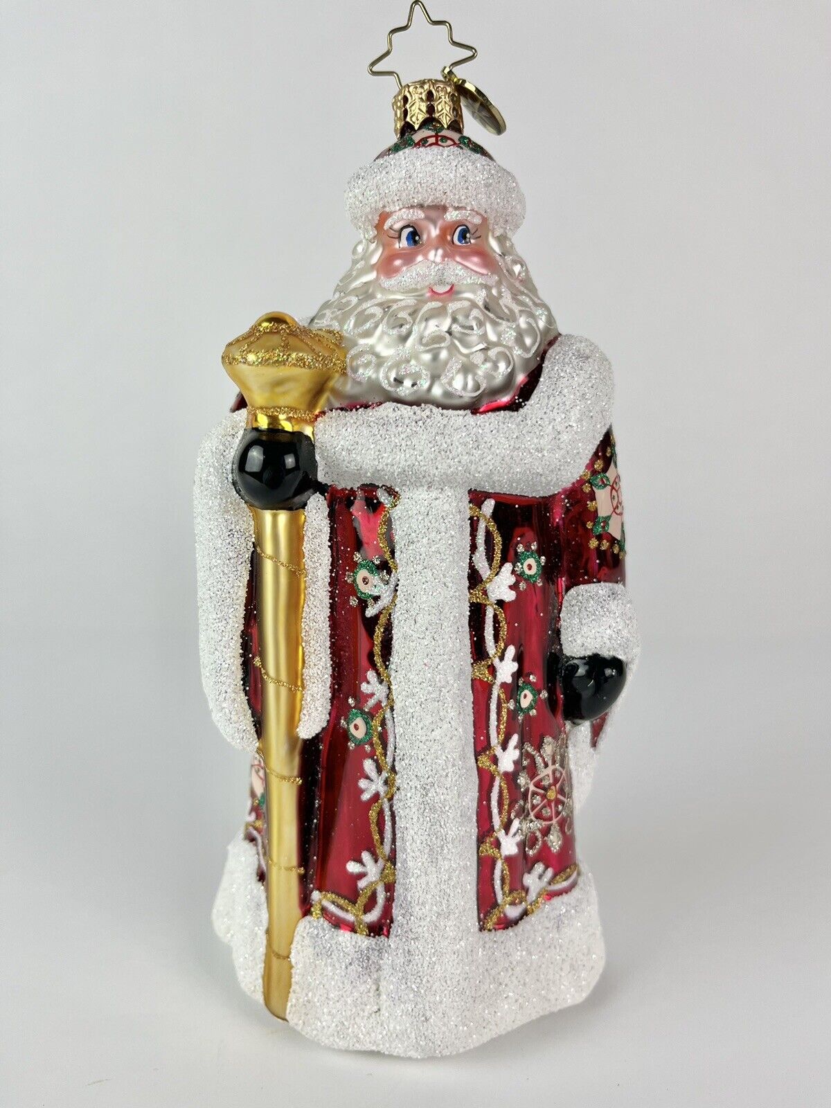 Radko 2015 Elegantly Robed Santa Christmas Ornament 1018135 Floral Red Scroll
