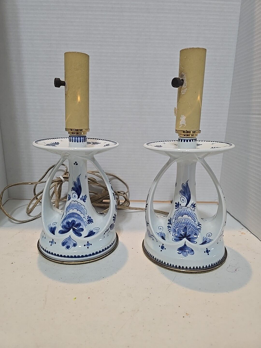 two antique/vintage Delft Blue lamps from early 1900s 11 inch tall Felt bottom