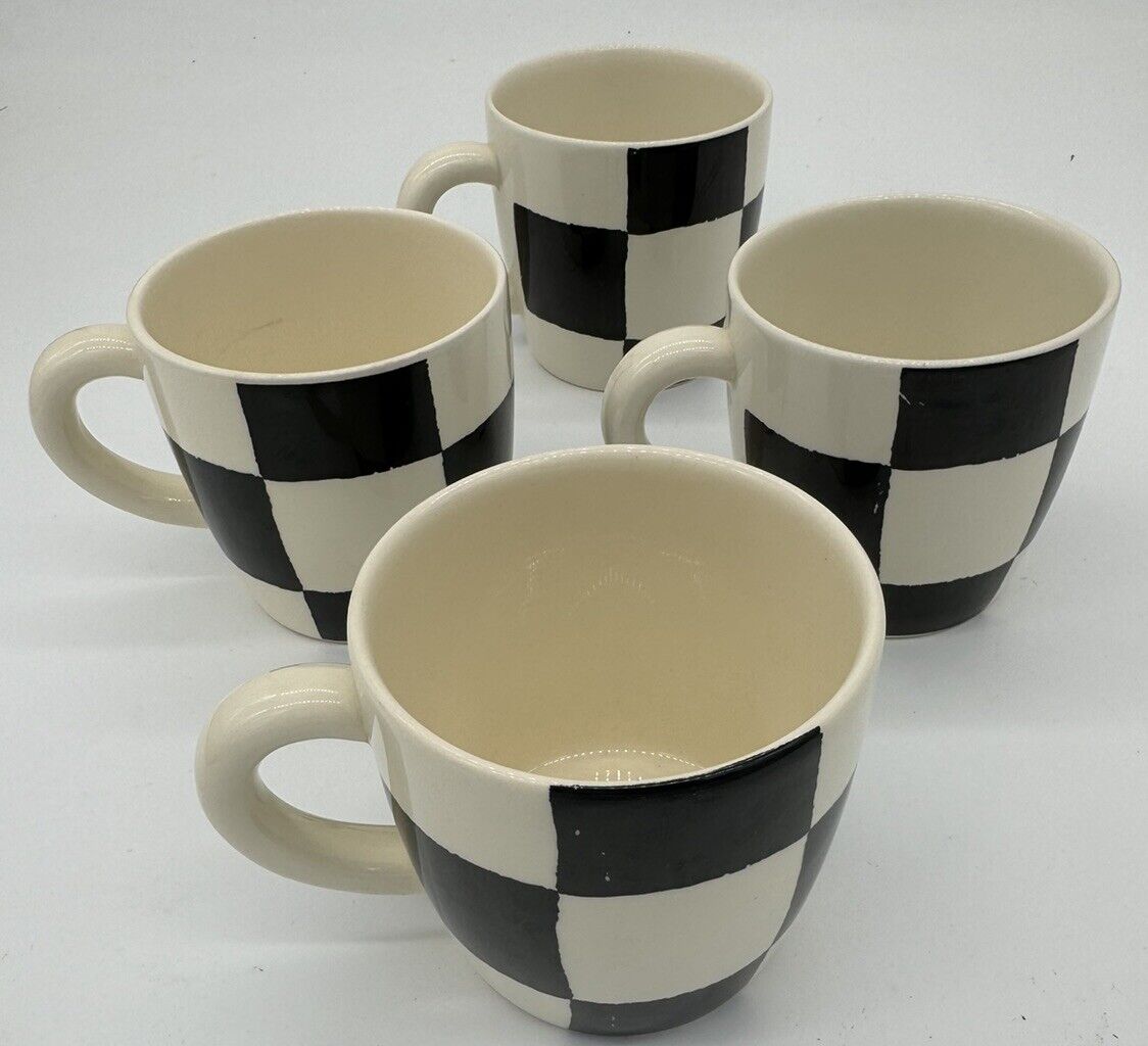 Royal Stafford Chequers Mugs - Set Of 4 - Checkered Black On White Mugs