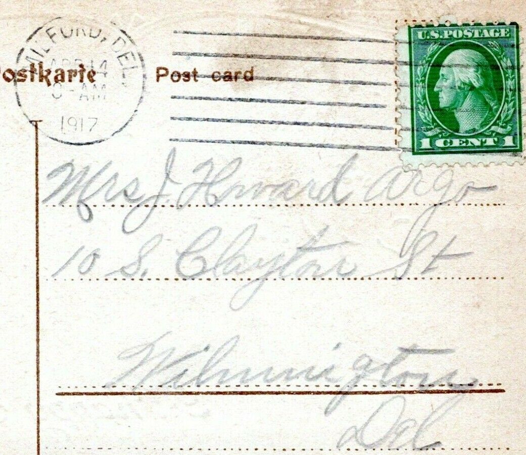 Milford Delaware Postmark Postcard to Wilmington Howard Argo Cover 1912 JR