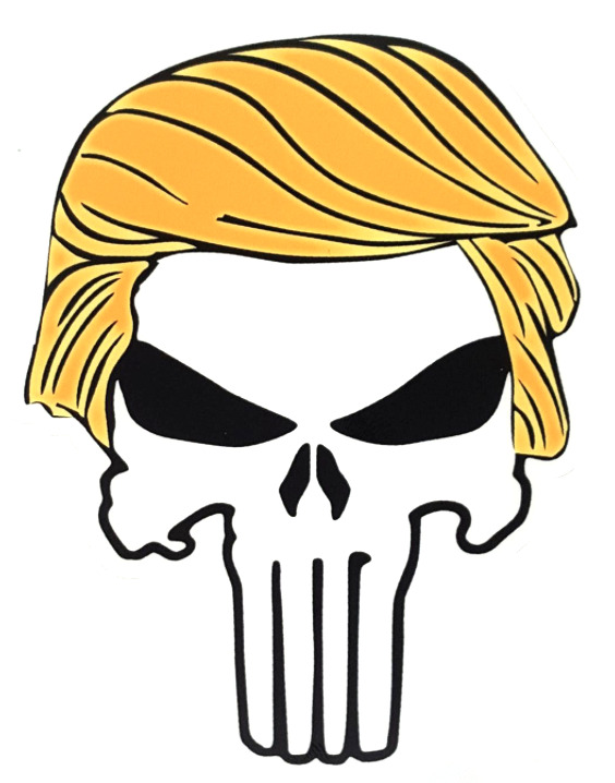 LARGE 4 x 5 inch PUNISHER with TRUMP HAIR Sticker - MAGA 2024
