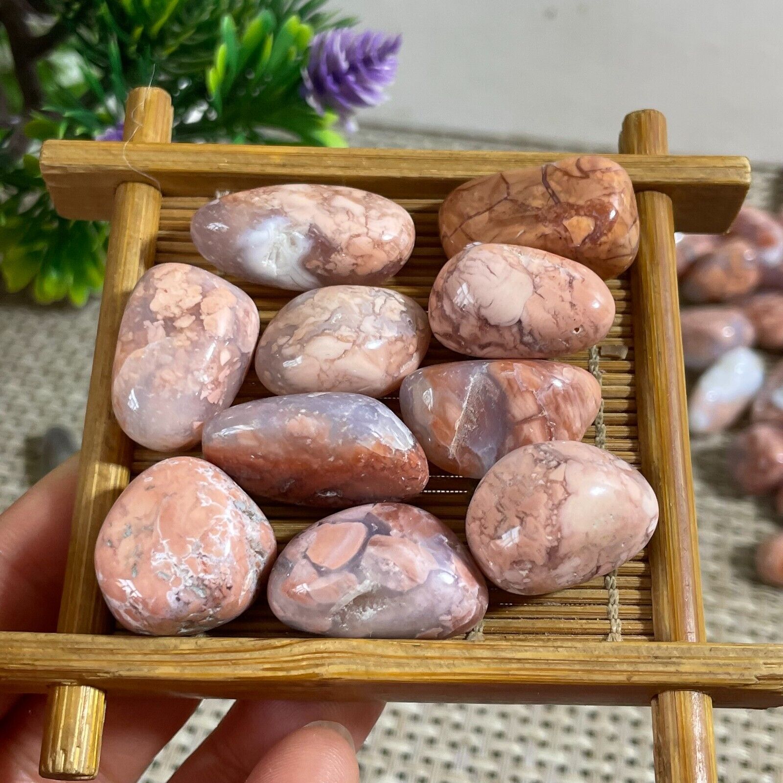 10pc 54g Natural Colorful Pink Agate crystal Hand cut piece Reiki specimen