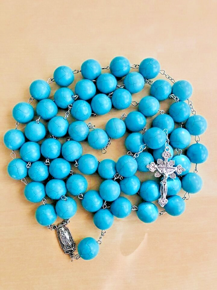 Catholic Virgin Mary Wall Rosary Beautiful Blue Turquoise Stone Beads