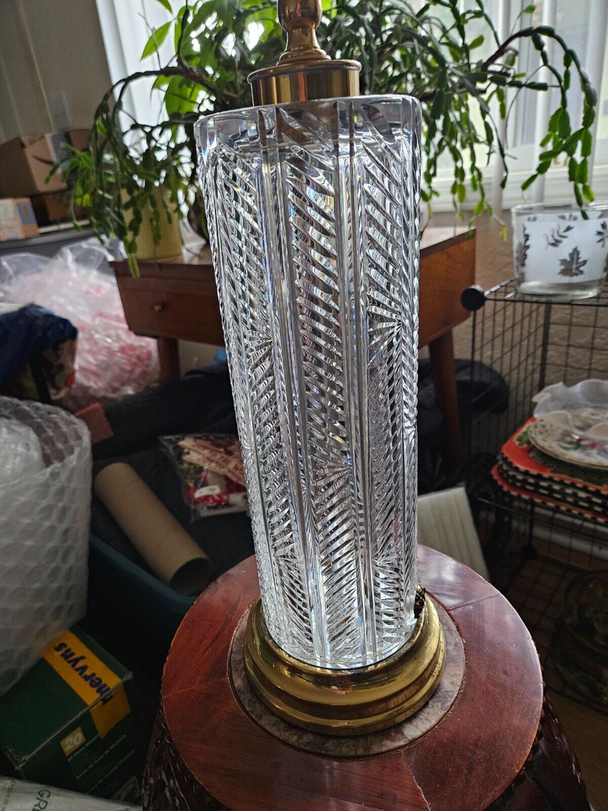 Waterford Crystal Herringbone Cut Crystal Cylinder Table Lamp
