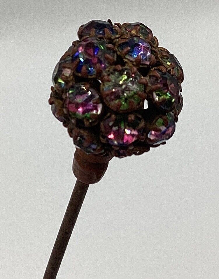 Handcrafted Antique Vintage Style Multi Colored Rhinestone Hat Pin /Hatpin