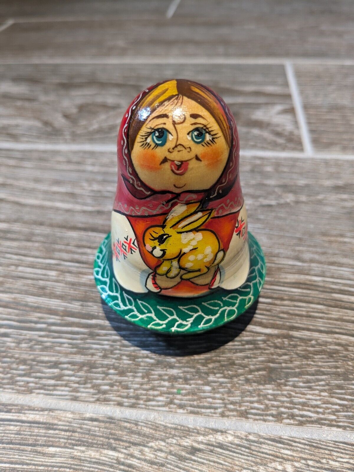 Vintage Russian Matryoshka Hand Painted Signed Chime Wobble Bell Doll Roly Poly