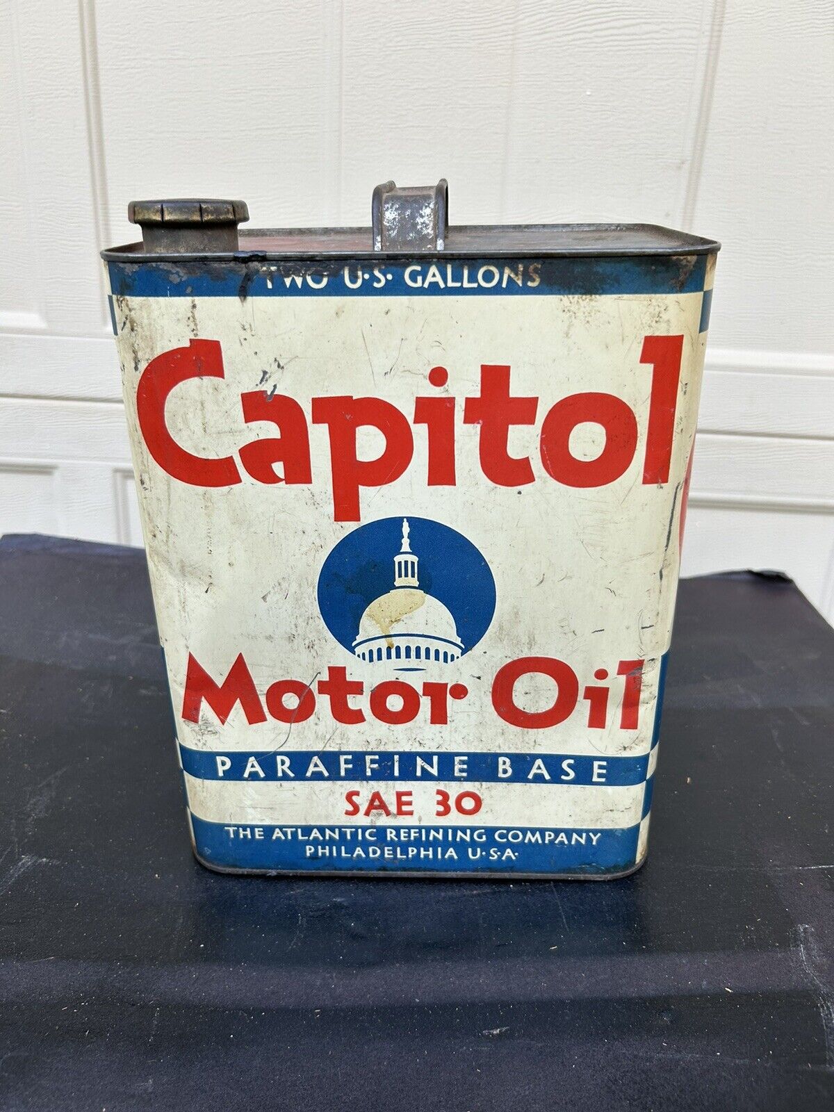 Vintage Capitol Motor Oil 2 Gallon Can Atlantic Refining Company
