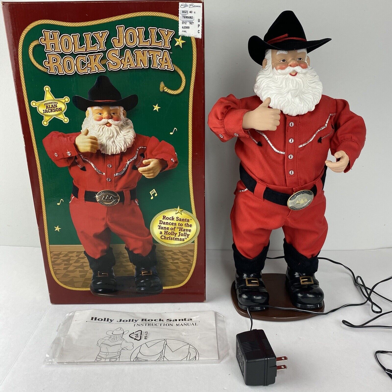 VTG Holly Jolly Rock Santa Animated Singing Cowboy 1999 SINGS ONLY.  NO DANCING