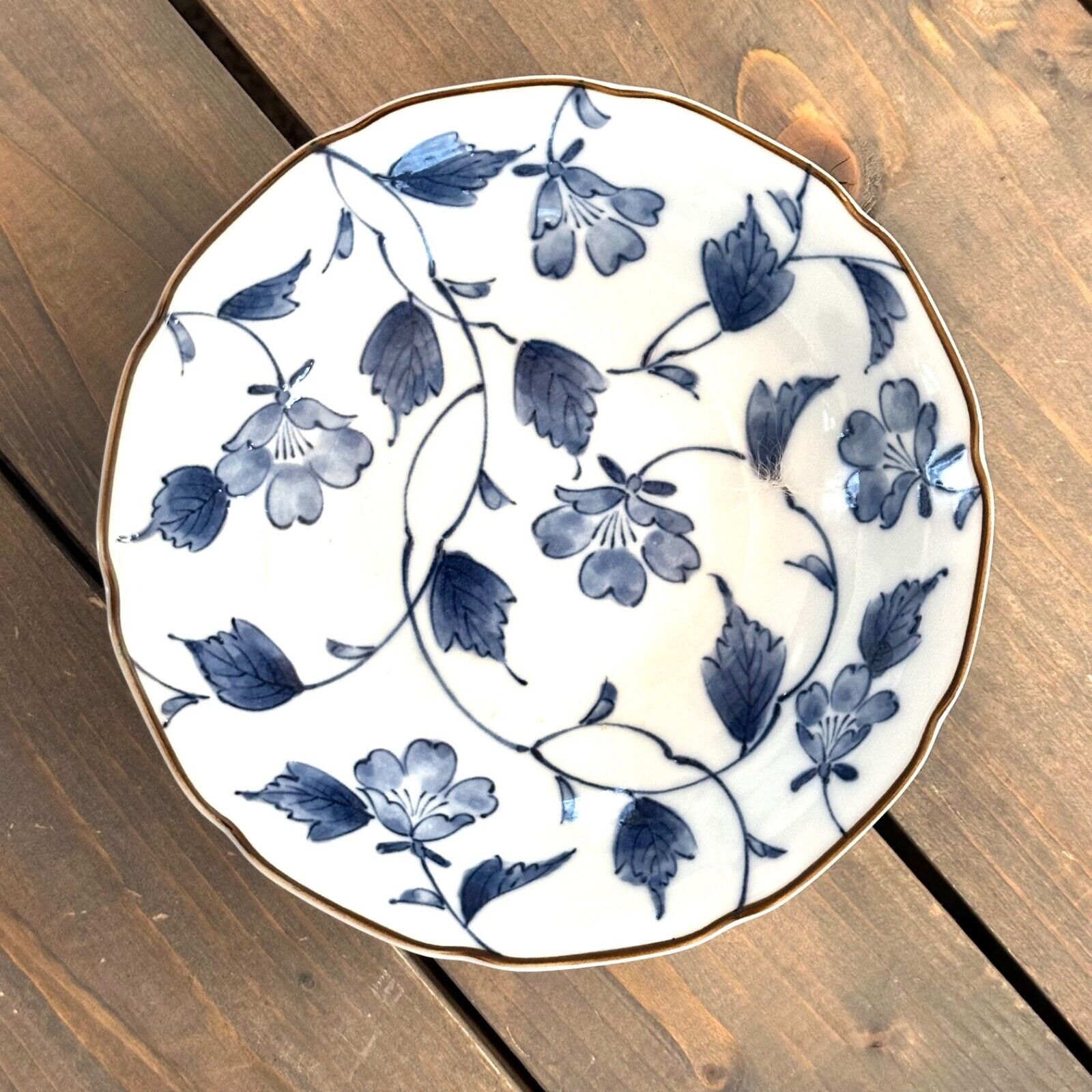 Vintage Takahashi Porcelain Blue Floral Noodle Rice Bowl c1940s 6.75” - MINT