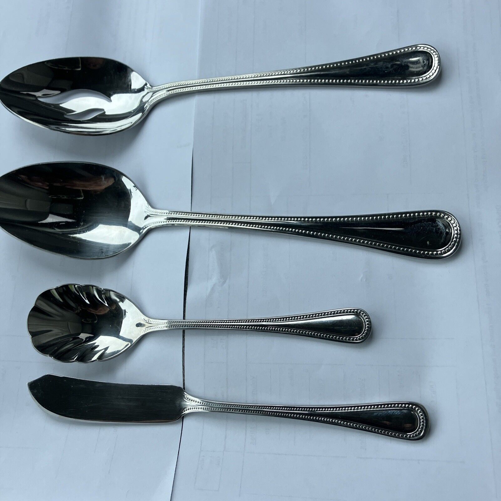 CUISINART STAINLESS FLATWARE BEADED 18/10 Serving Spoon Knife Sugar Spoon Lot