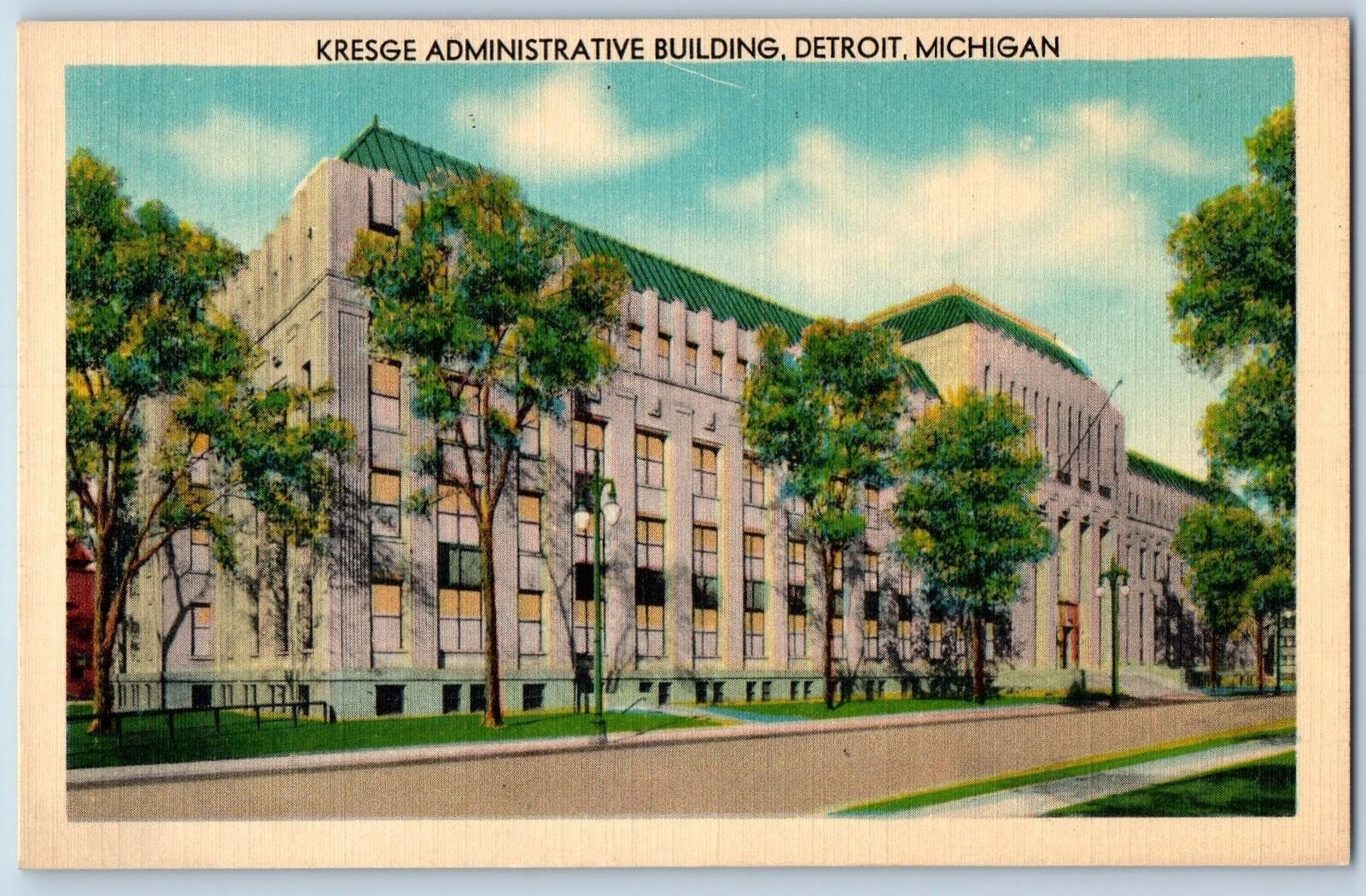 Detroit Michigan Postcard Kresge Administrative Building Exterior c1940s Vintage